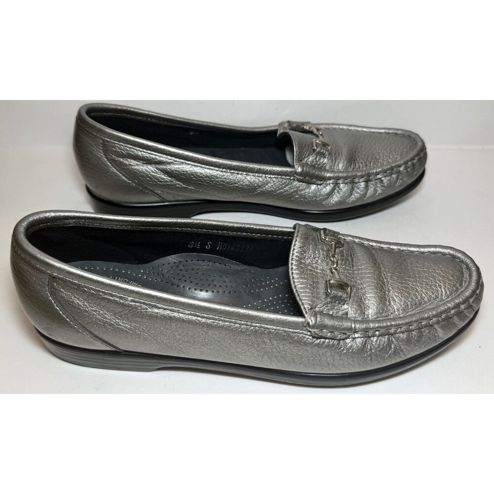 SAS Metro Loafers Women’s 8.5 S Slim Pewter Leather Horsebit Comfort Shoes